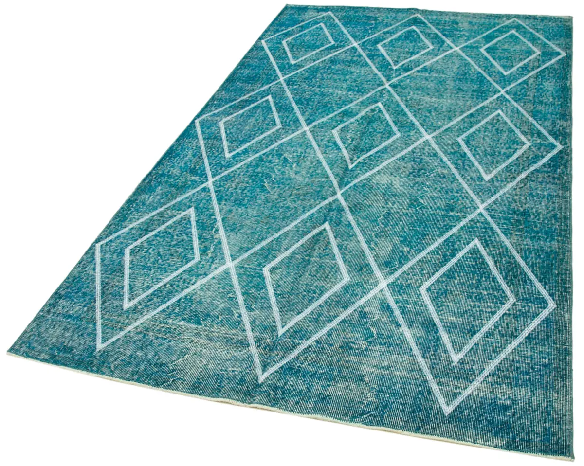 Modern Halı- Turkuaz Pamuk Üzerine Yün El Dokuma Halı-149x260 - Görsel 3