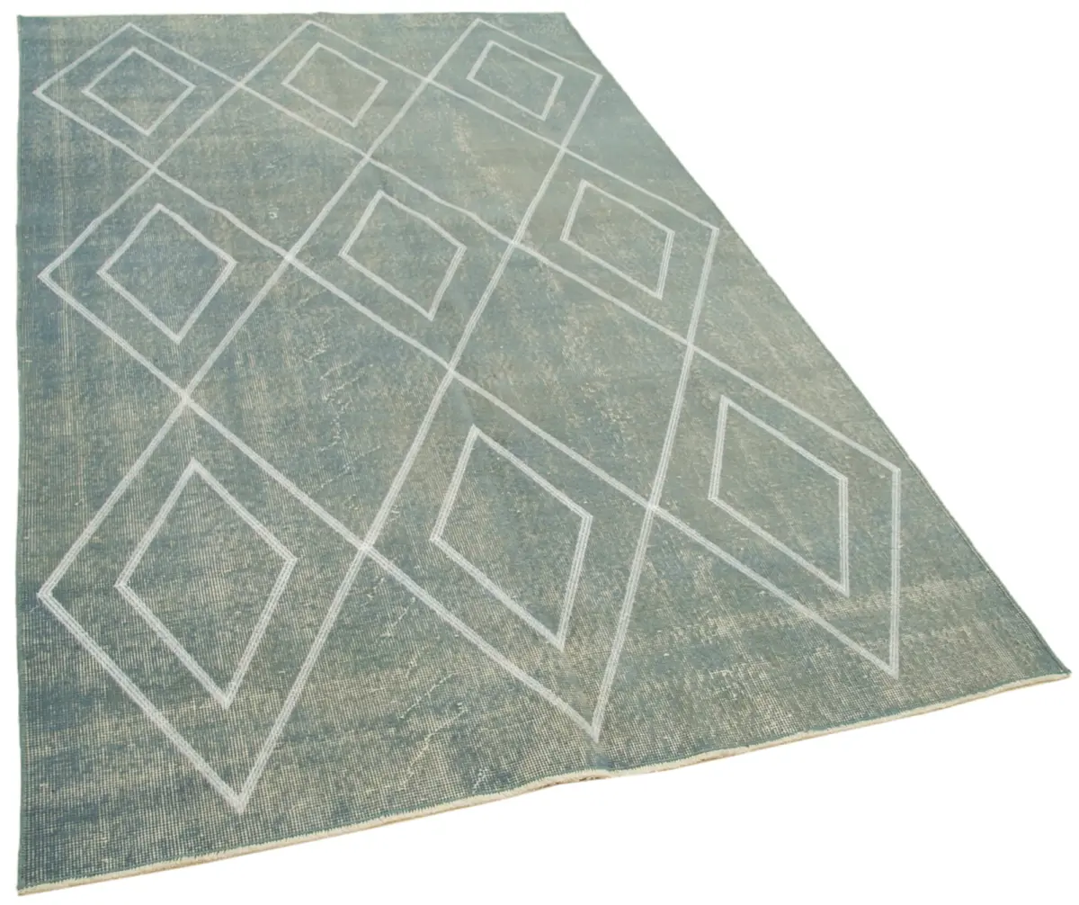 Modern Halı- Mavi Pamuk Üzerine Yün El Dokuma Halı-153x255 - Görsel 2