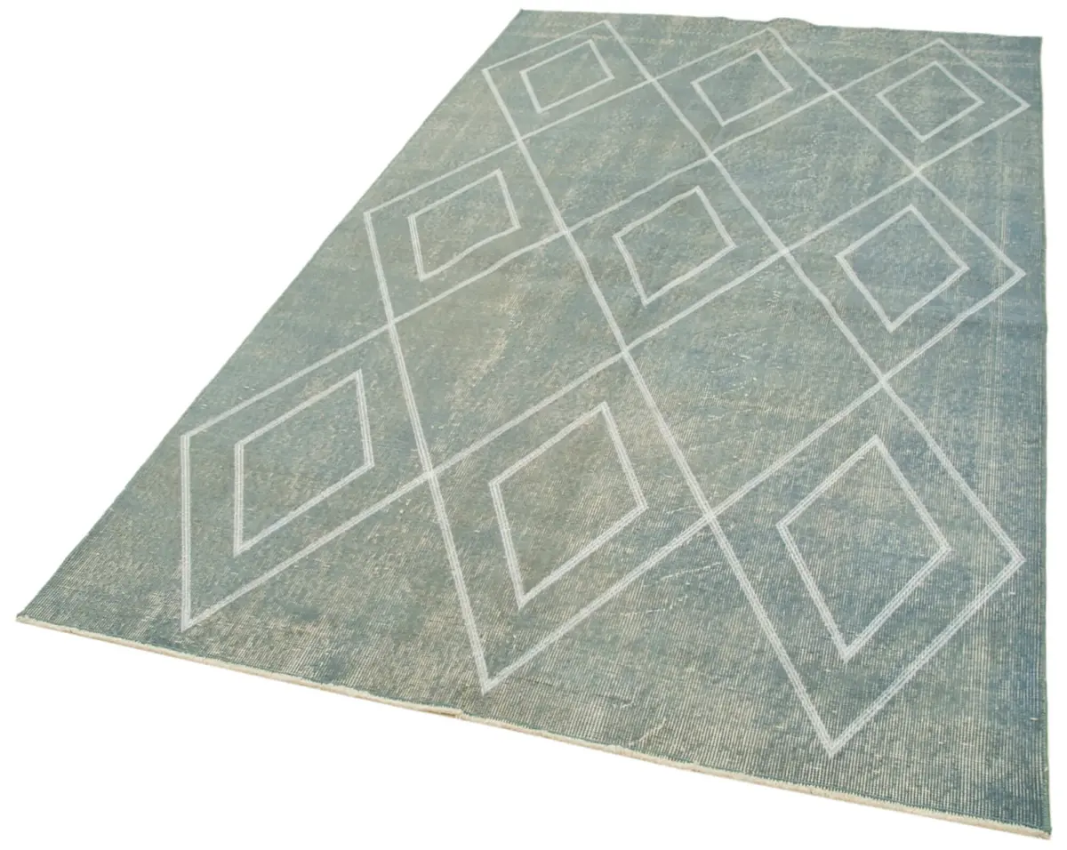 Modern Halı- Mavi Pamuk Üzerine Yün El Dokuma Halı-153x255 - Görsel 3