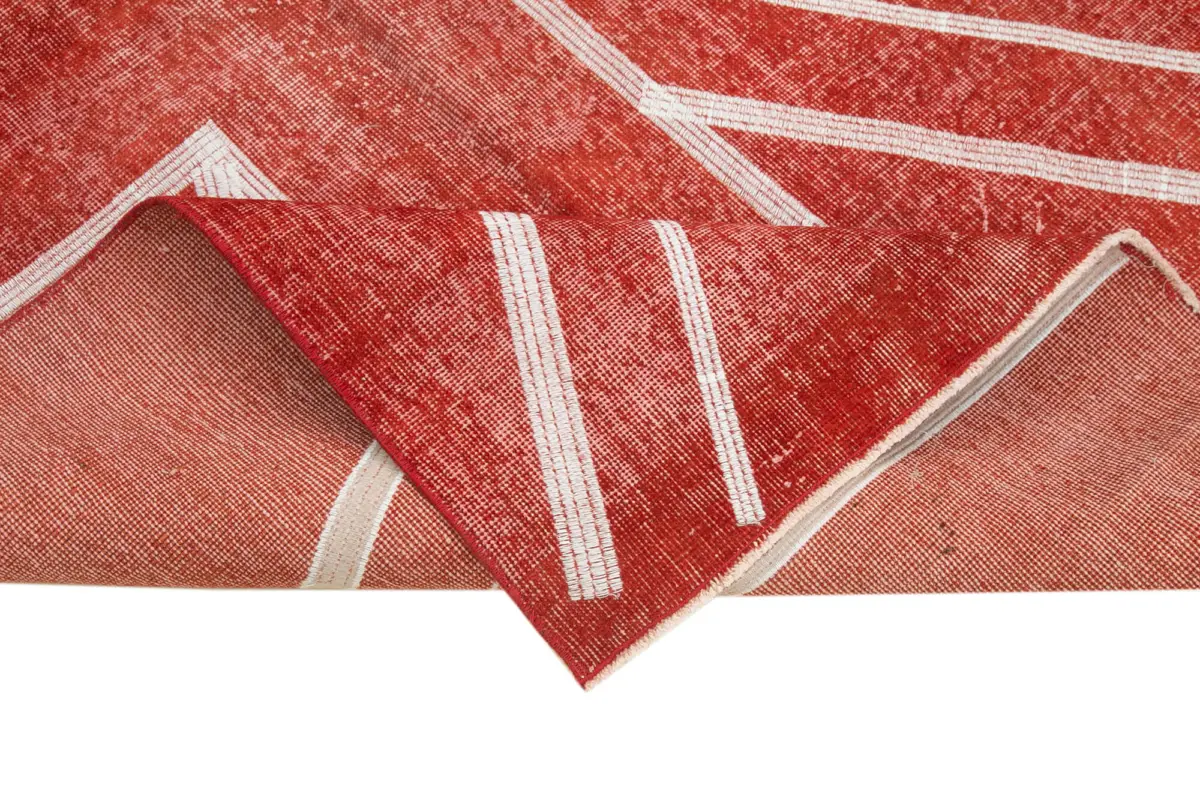 Modern Halı- Kırmızı Pamuk Üzerine Yün El Dokuma Halı-141x238 - Görsel 6