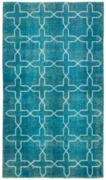 Modern Halı- Turkuaz Pamuk Üzerine Yün El Dokuma Halı-167x281