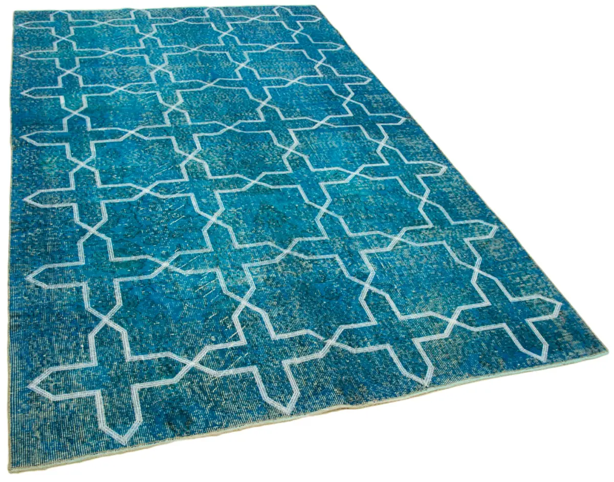 Modern Halı- Turkuaz Pamuk Üzerine Yün El Dokuma Halı-167x281 - Görsel 2