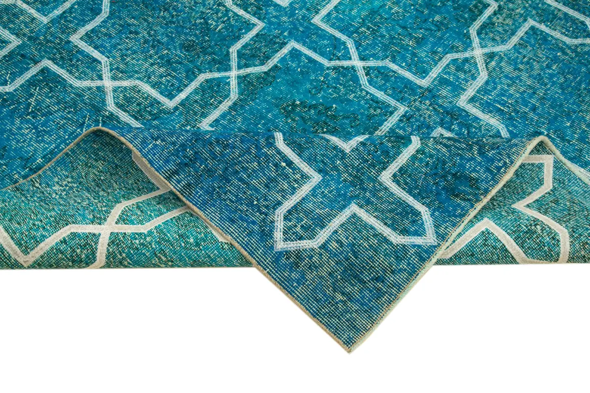 Modern Halı- Turkuaz Pamuk Üzerine Yün El Dokuma Halı-167x281 - Görsel 6