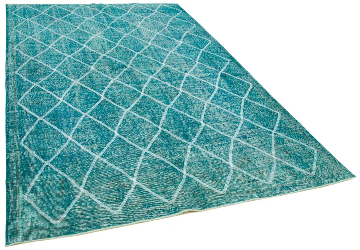 Modern Halı- Turkuaz Pamuk Üzerine Yün El Dokuma Halı-184x290 - Görsel 2