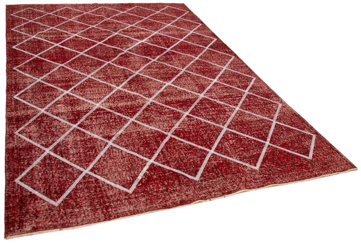 Modern Halı- Kırmızı Pamuk Üzerine Yün El Dokuma Halı-203x304 - Görsel 2