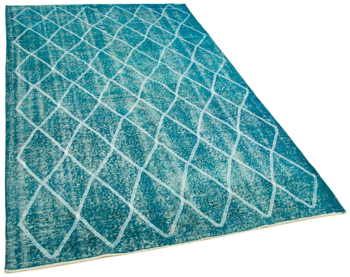 Modern Halı- Turkuaz Pamuk Üzerine Yün El Dokuma Halı-147x249 - Görsel 2