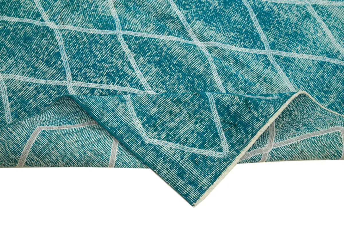 Modern Halı- Turkuaz Pamuk Üzerine Yün El Dokuma Halı-147x249 - Görsel 6