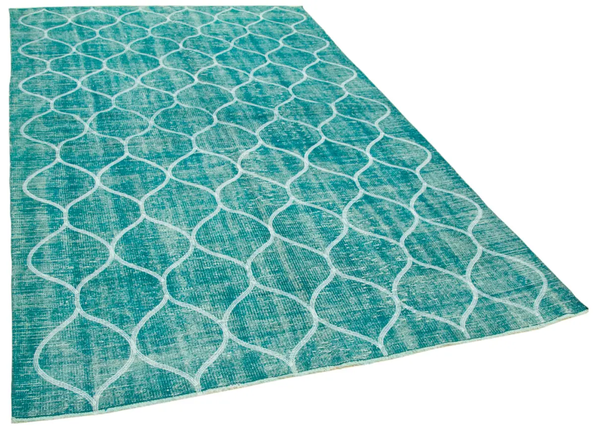 Modern Halı- Turkuaz Pamuk Üzerine Yün El Dokuma Halı-171x280 - Görsel 2