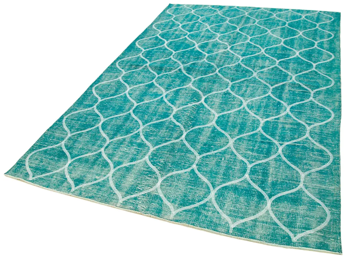 Modern Halı- Turkuaz Pamuk Üzerine Yün El Dokuma Halı-171x280 - Görsel 3