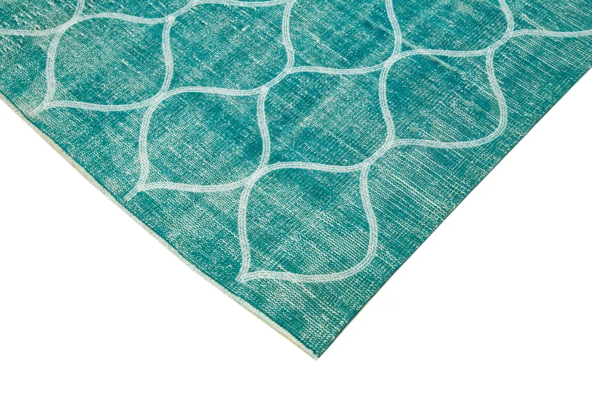 Modern Halı- Turkuaz Pamuk Üzerine Yün El Dokuma Halı-171x280 - Görsel 4