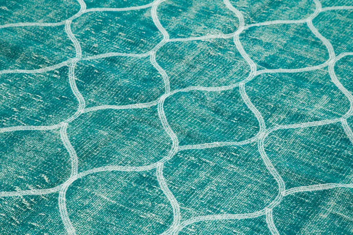 Modern Halı- Turkuaz Pamuk Üzerine Yün El Dokuma Halı-171x280 - Görsel 5