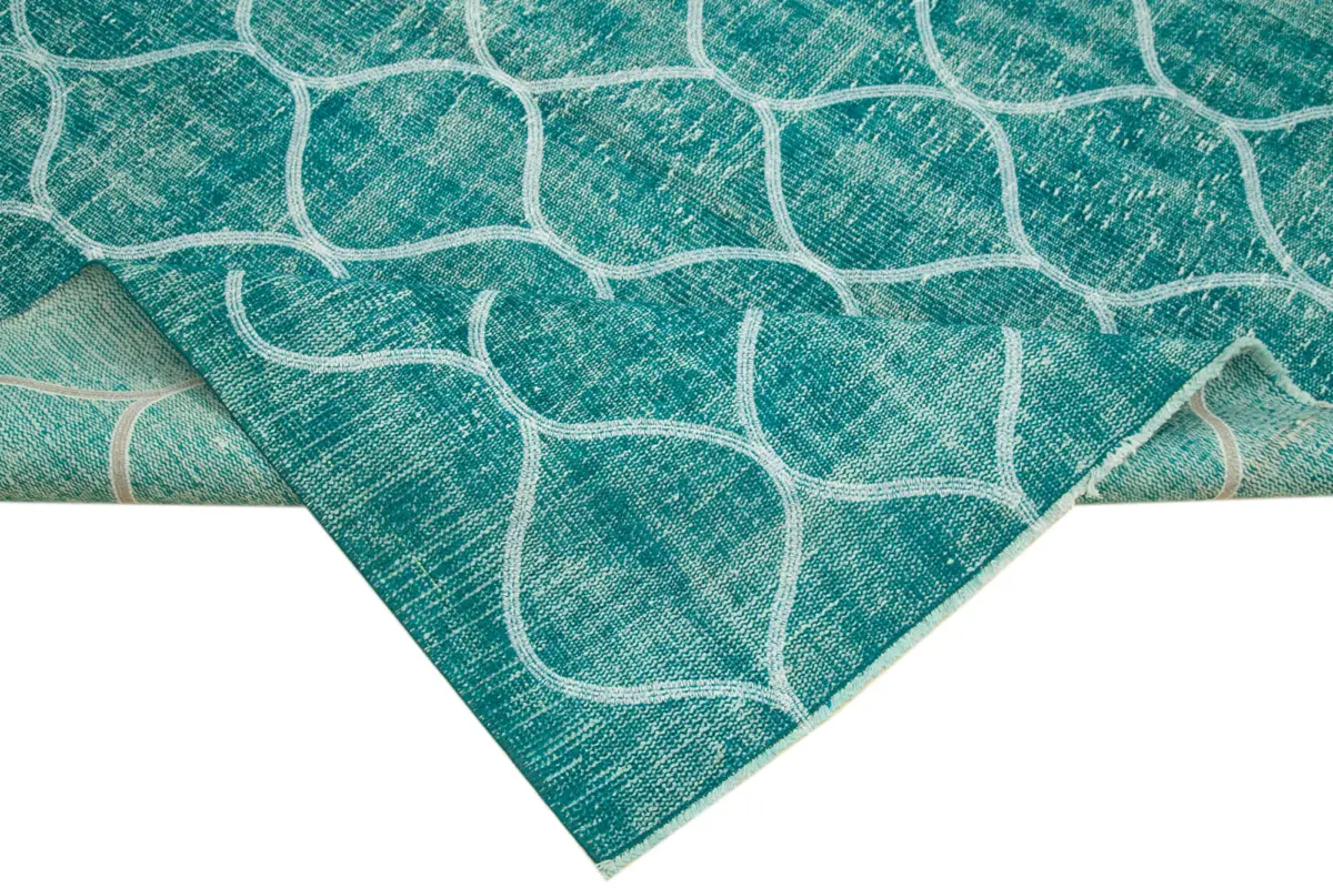 Modern Halı- Turkuaz Pamuk Üzerine Yün El Dokuma Halı-171x280 - Görsel 6