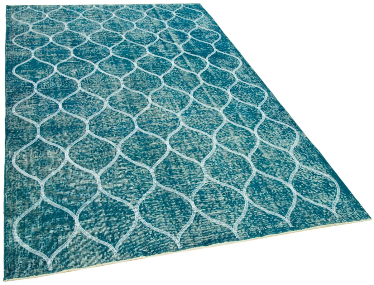 Modern Halı- Turkuaz Pamuk Üzerine Yün El Dokuma Halı-157x241 - Görsel 2