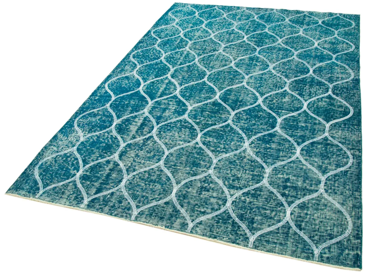 Modern Halı- Turkuaz Pamuk Üzerine Yün El Dokuma Halı-157x241 - Görsel 3