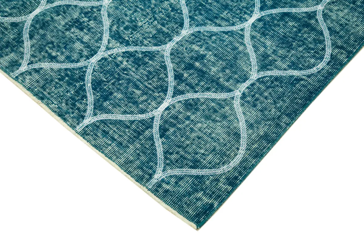 Modern Halı- Turkuaz Pamuk Üzerine Yün El Dokuma Halı-157x241 - Görsel 4