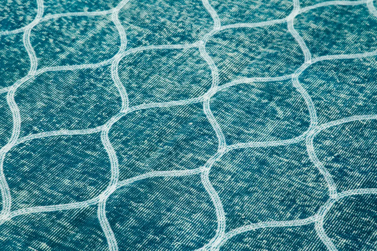 Modern Halı- Turkuaz Pamuk Üzerine Yün El Dokuma Halı-157x241 - Görsel 5