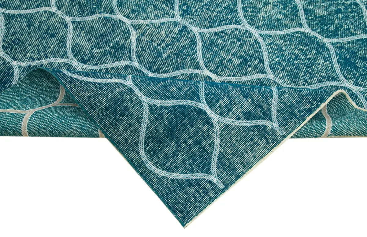 Modern Halı- Turkuaz Pamuk Üzerine Yün El Dokuma Halı-157x241 - Görsel 6
