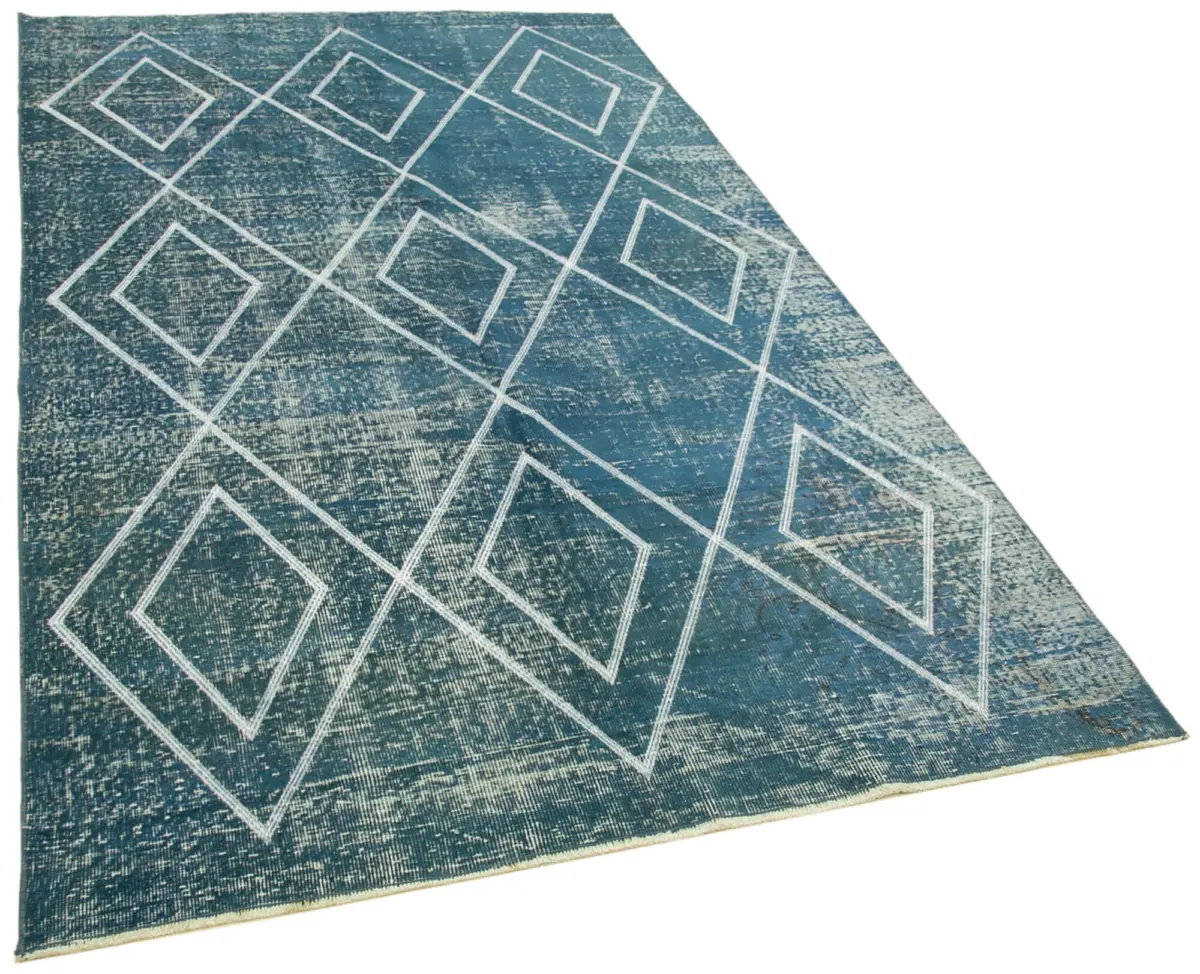 Modern Halı- Mavi Pamuk Üzerine Yün El Dokuma Halı-150x261 - Görsel 2