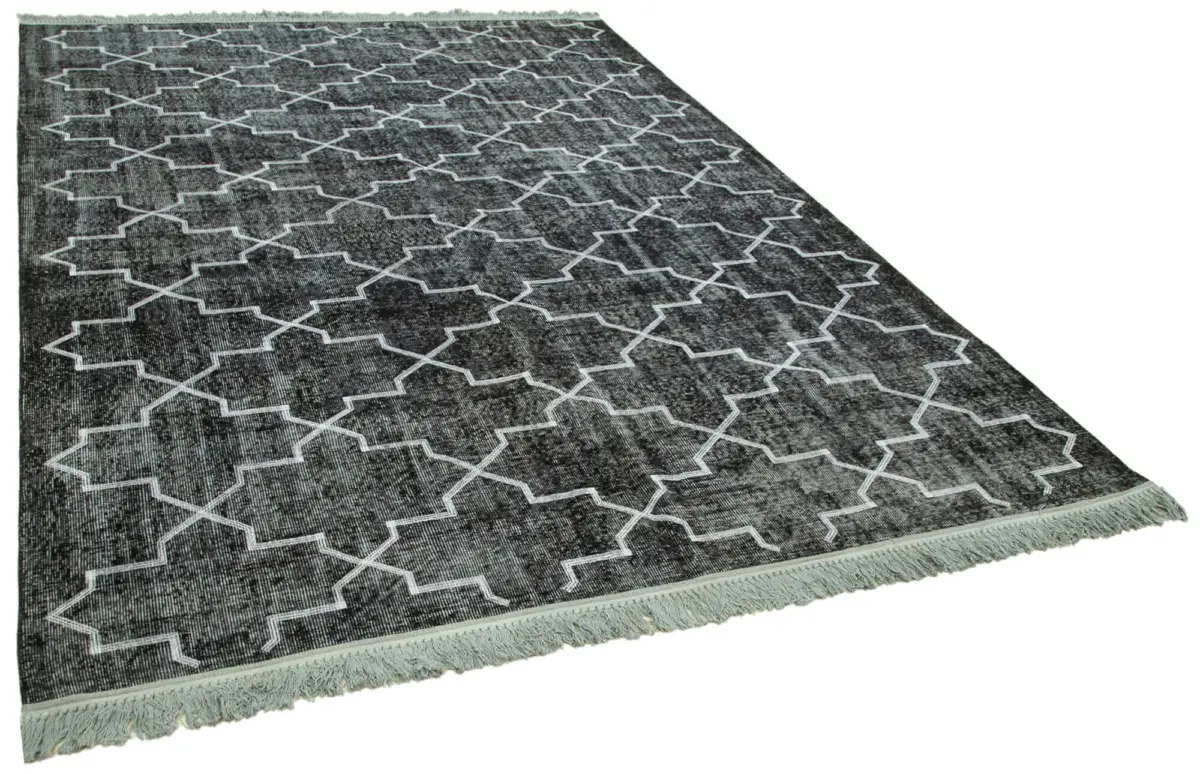 Modern Halı- Siyah Pamuk Üzerine Yün El Dokuma Halı-224x320 - Görsel 2