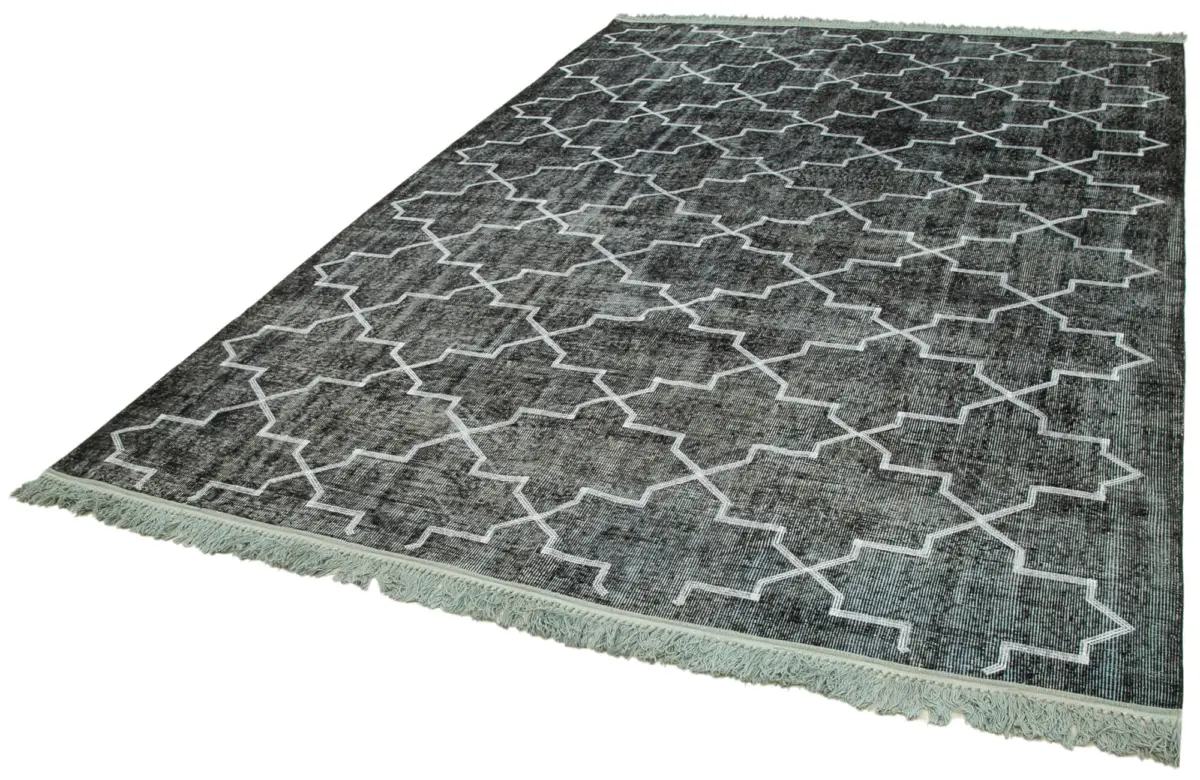 Modern Halı- Siyah Pamuk Üzerine Yün El Dokuma Halı-224x320 - Görsel 3