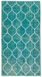 Modern Halı- Turkuaz Pamuk Üzerine Yün El Dokuma Halı-106x200