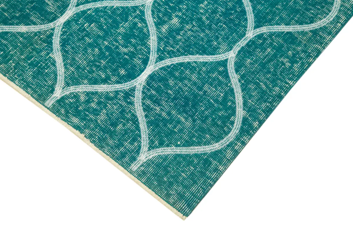 Modern Halı- Turkuaz Pamuk Üzerine Yün El Dokuma Halı-106x200 - Görsel 4