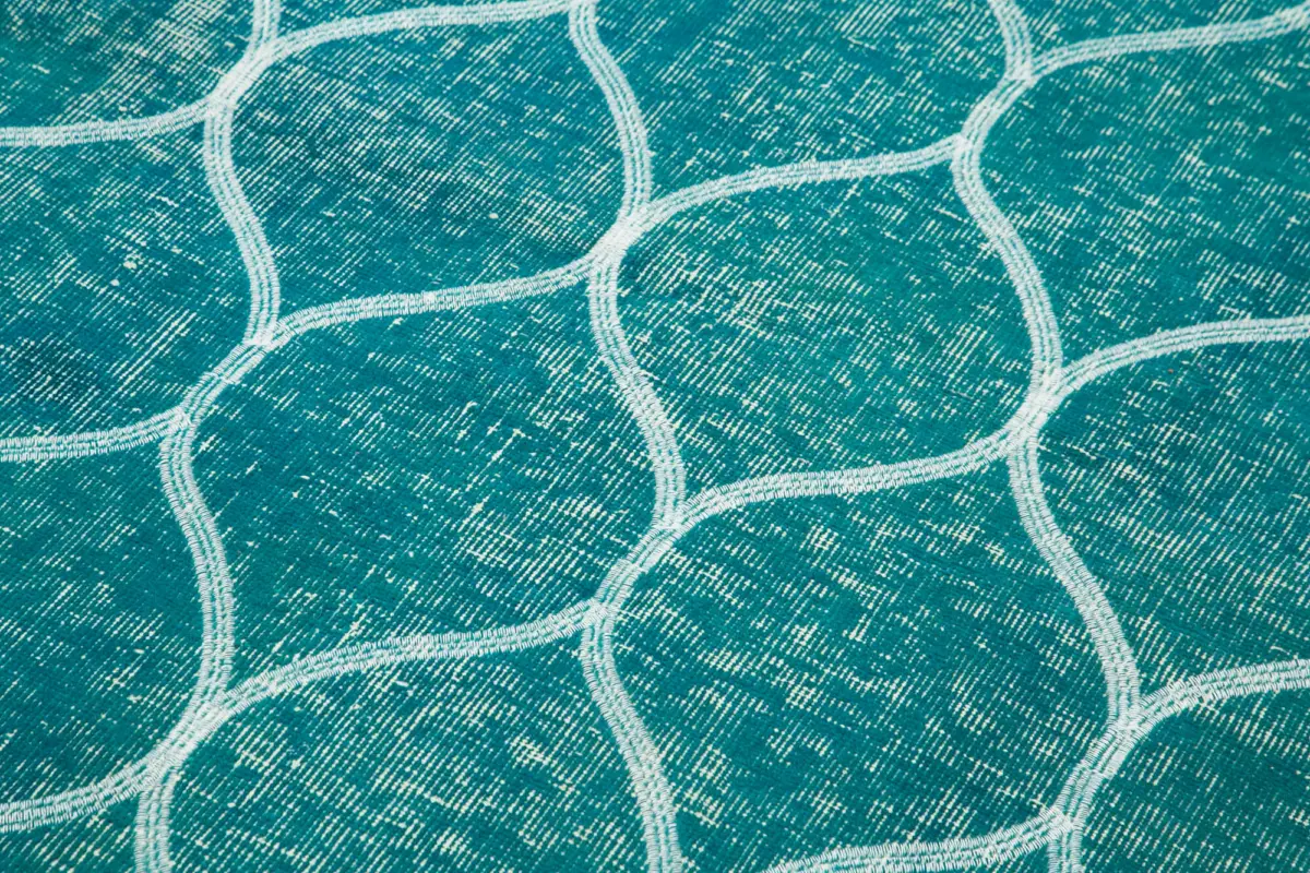 Modern Halı- Turkuaz Pamuk Üzerine Yün El Dokuma Halı-106x200 - Görsel 5