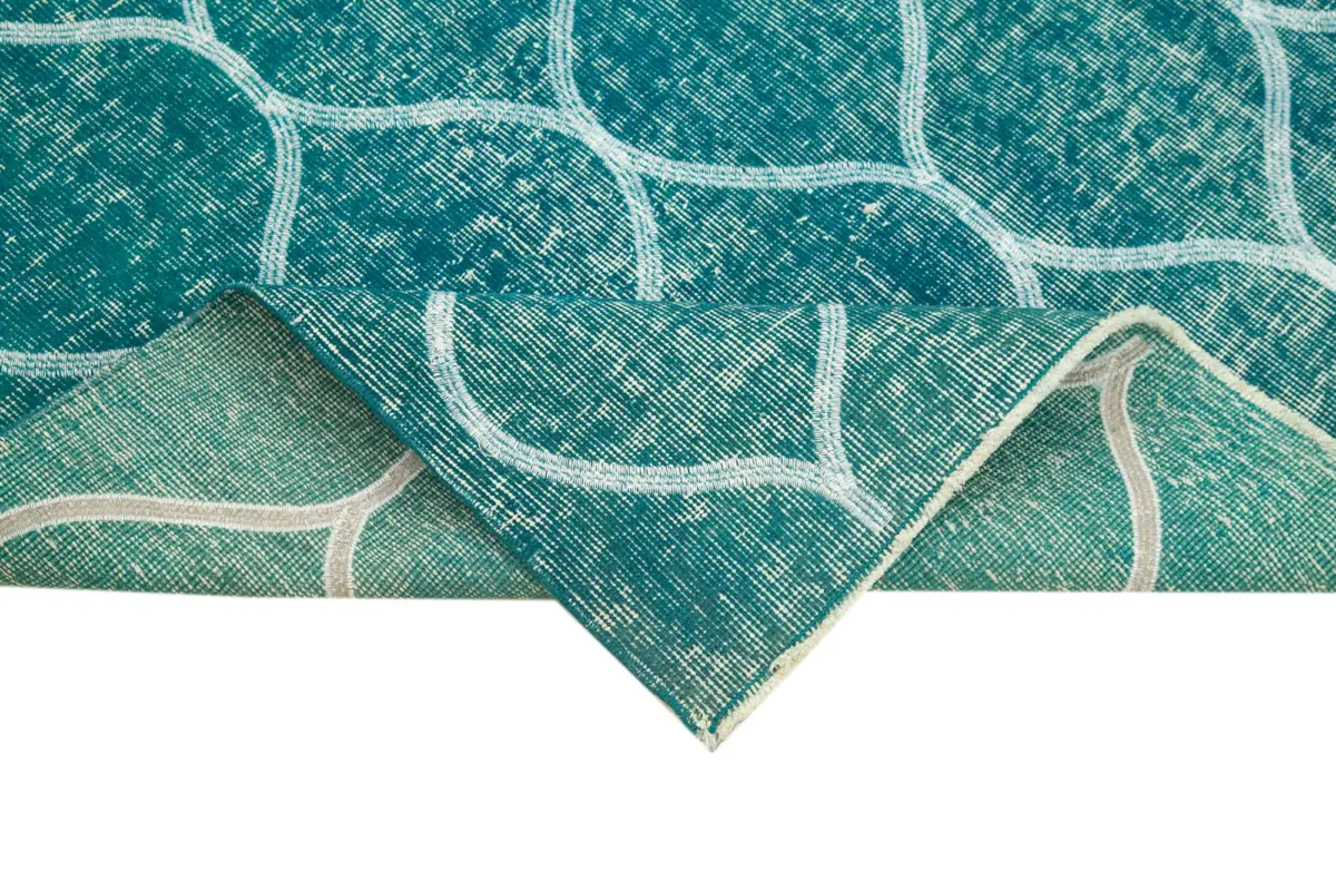Modern Halı- Turkuaz Pamuk Üzerine Yün El Dokuma Halı-106x200 - Görsel 6