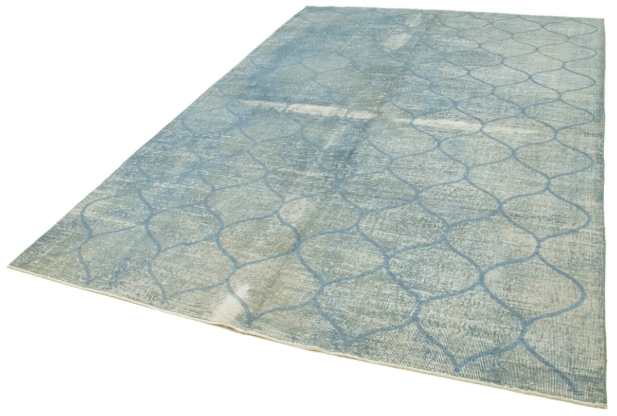 Modern Halı- Mavi Pamuk Üzerine Yün El Dokuma Halı-201x303 - Görsel 3