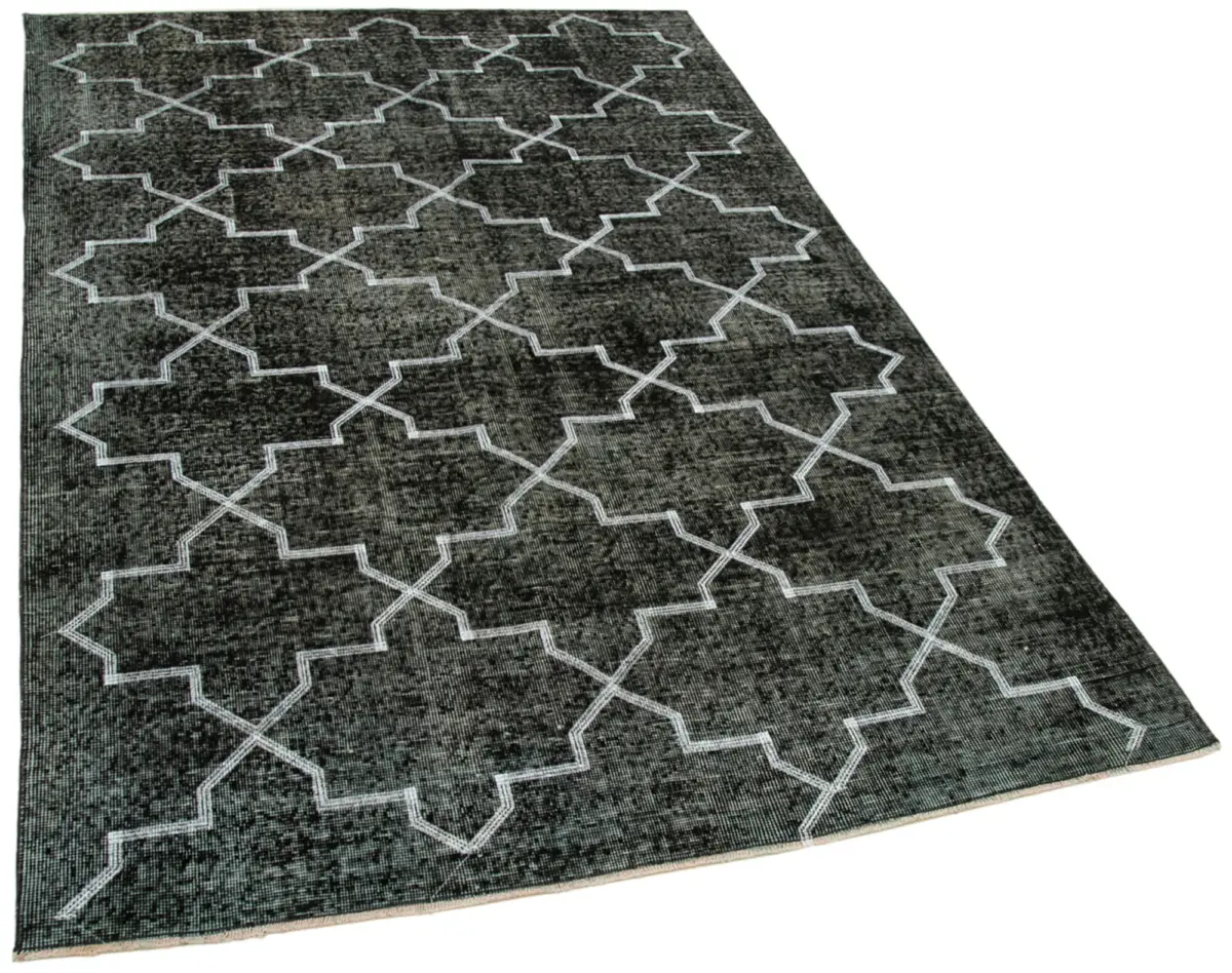 Modern Halı- Siyah Pamuk Üzerine Yün El Dokuma Halı-141x230 - Görsel 2