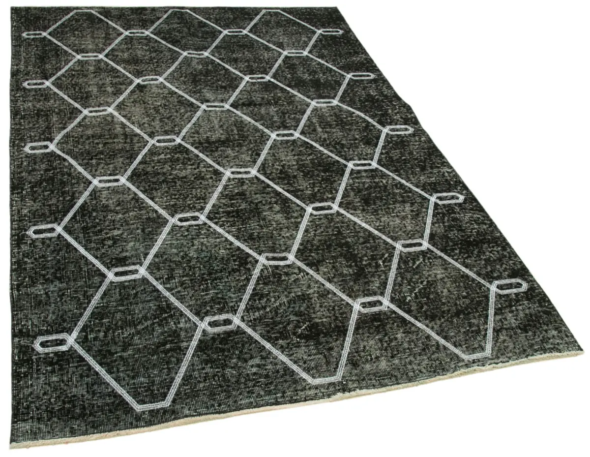 Modern Halı- Siyah Pamuk Üzerine Yün El Dokuma Halı-143x211 - Görsel 2