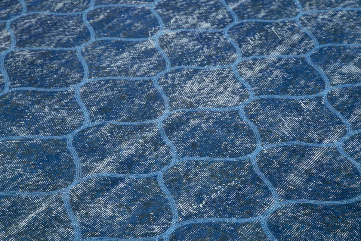 Modern Halı- Mavi Pamuk Üzerine Yün El Dokuma Halı-204x305 - Görsel 5