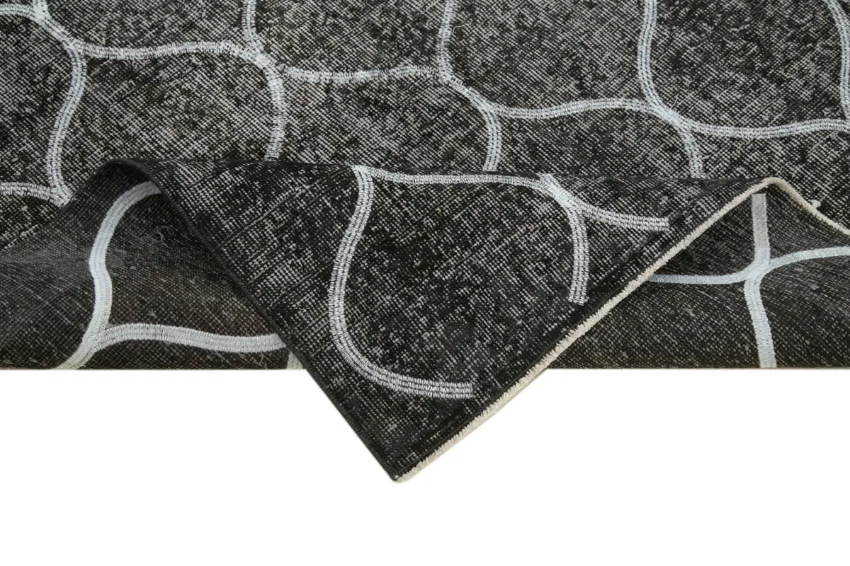 Modern Halı- Siyah Pamuk Üzerine Yün El Dokuma Halı-160x225 - Görsel 6