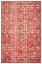 Modern Halı- Kırmızı Pamuk Üzerine Yün El Dokuma Halı-199x294