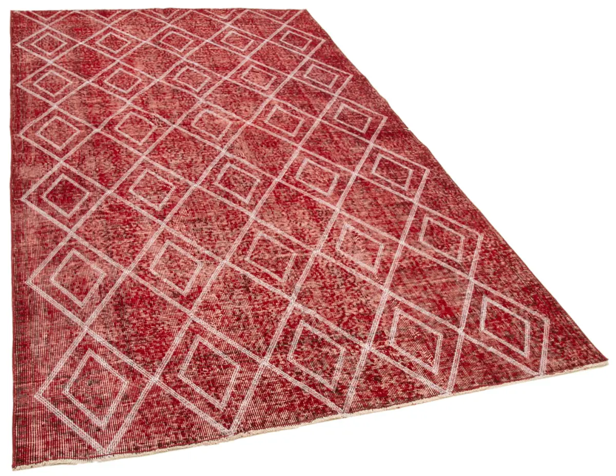 Modern Halı- Kırmızı Pamuk Üzerine Yün El Dokuma Halı-151x265 - Görsel 2