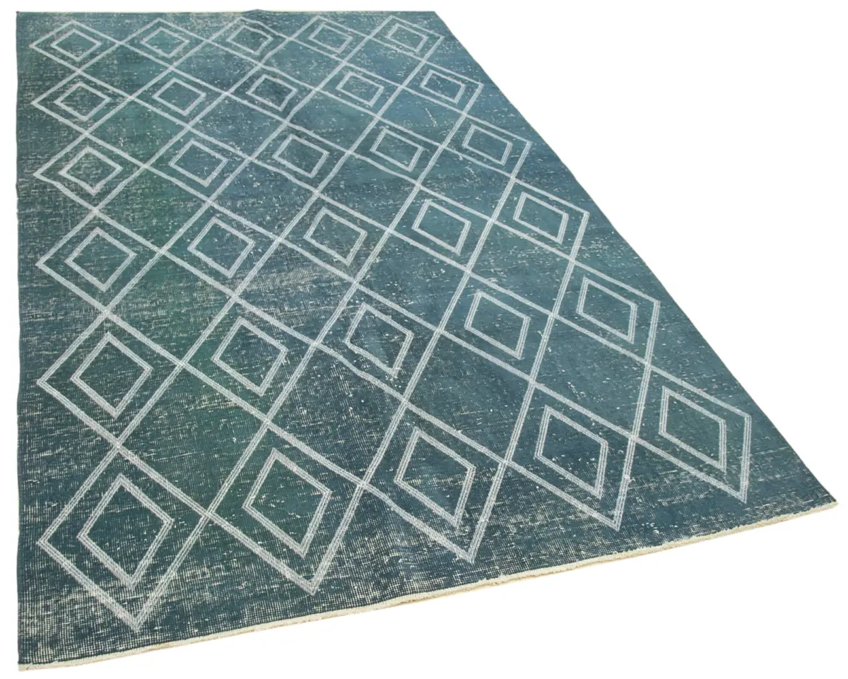 Modern Halı- Mavi Pamuk Üzerine Yün El Dokuma Halı-148x248 - Görsel 2