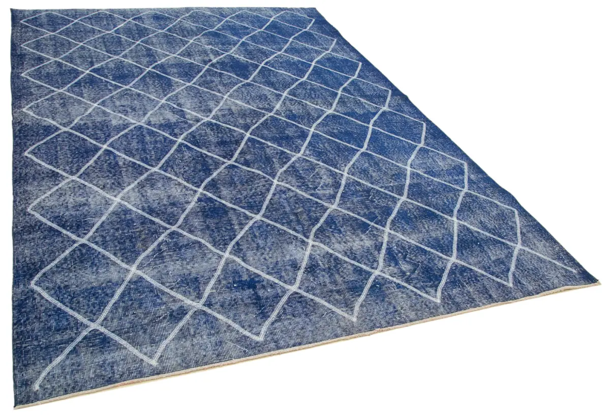 Modern Halı- Mavi Pamuk Üzerine Yün El Dokuma Halı-214x314 - Görsel 2