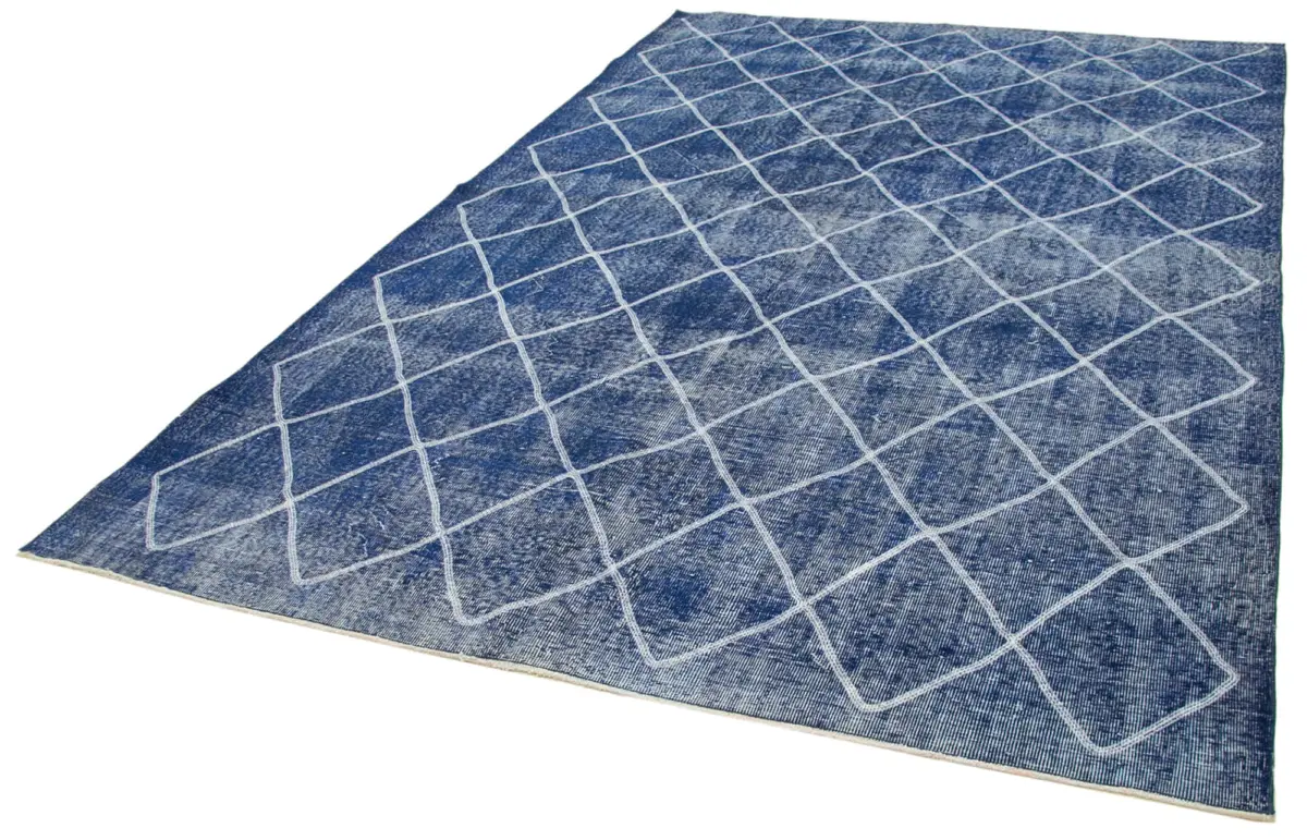 Modern Halı- Mavi Pamuk Üzerine Yün El Dokuma Halı-214x314 - Görsel 3