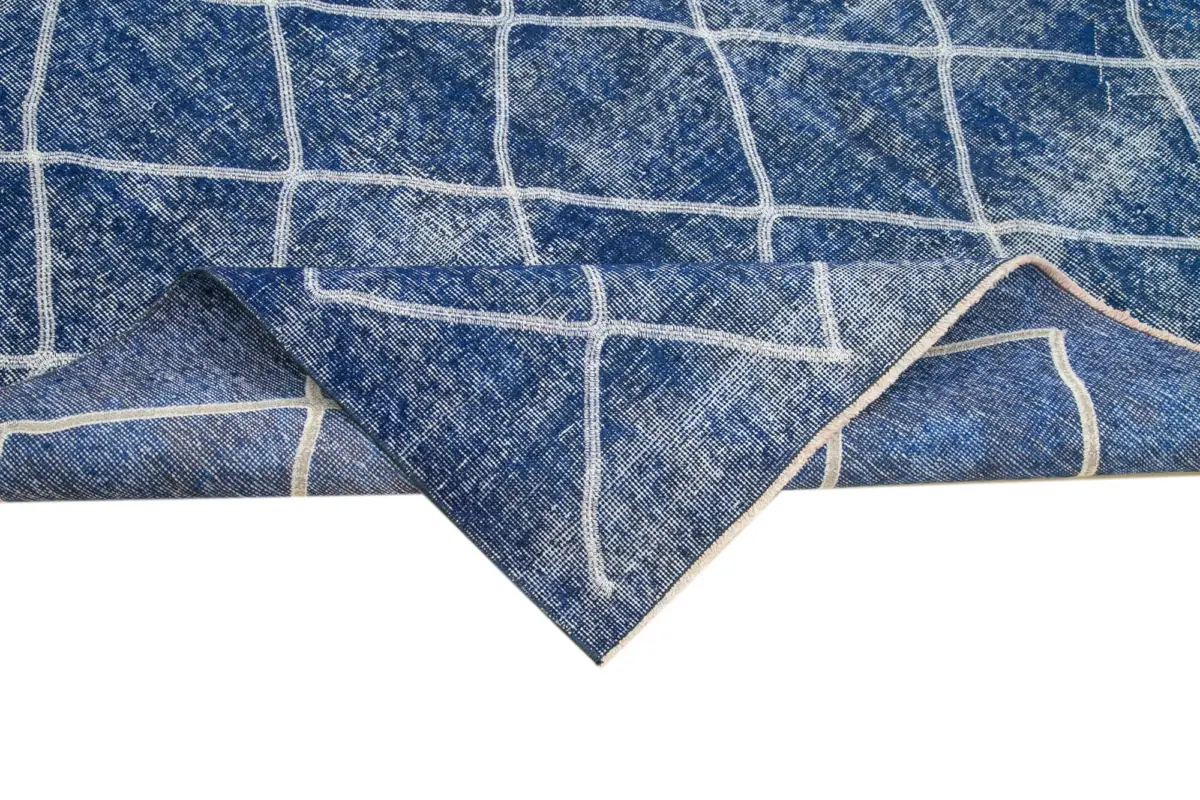 Modern Halı- Mavi Pamuk Üzerine Yün El Dokuma Halı-214x314 - Görsel 6