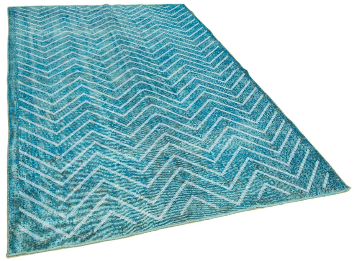 Modern Halı- Turkuaz Pamuk Üzerine Yün El Dokuma Halı-170x272 - Görsel 2