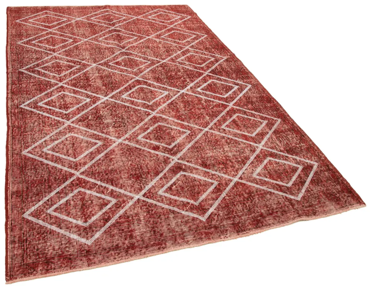 Modern Halı- Kırmızı Pamuk Üzerine Yün El Dokuma Halı-166x266 - Görsel 2