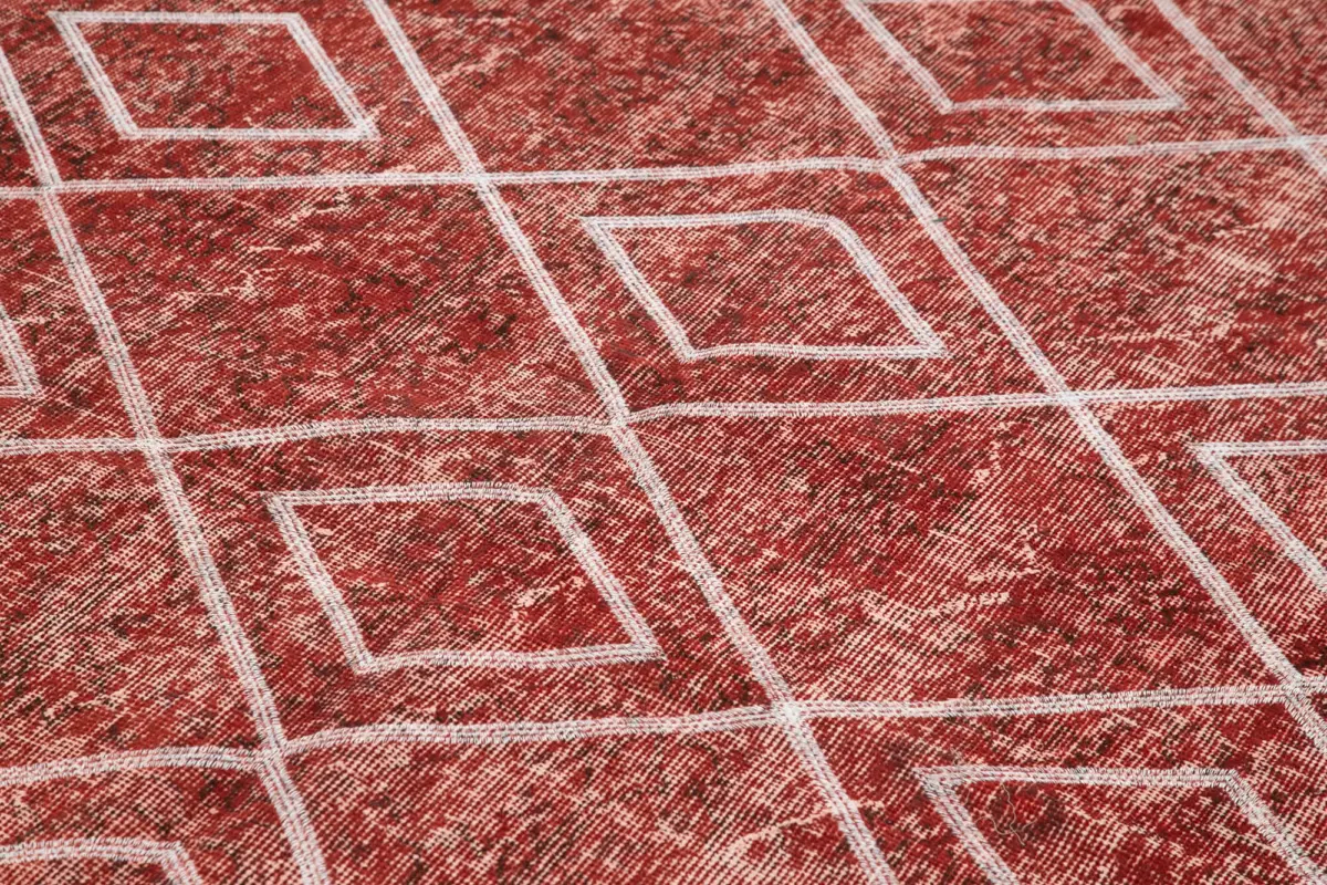 Modern Halı- Kırmızı Pamuk Üzerine Yün El Dokuma Halı-166x266 - Görsel 5