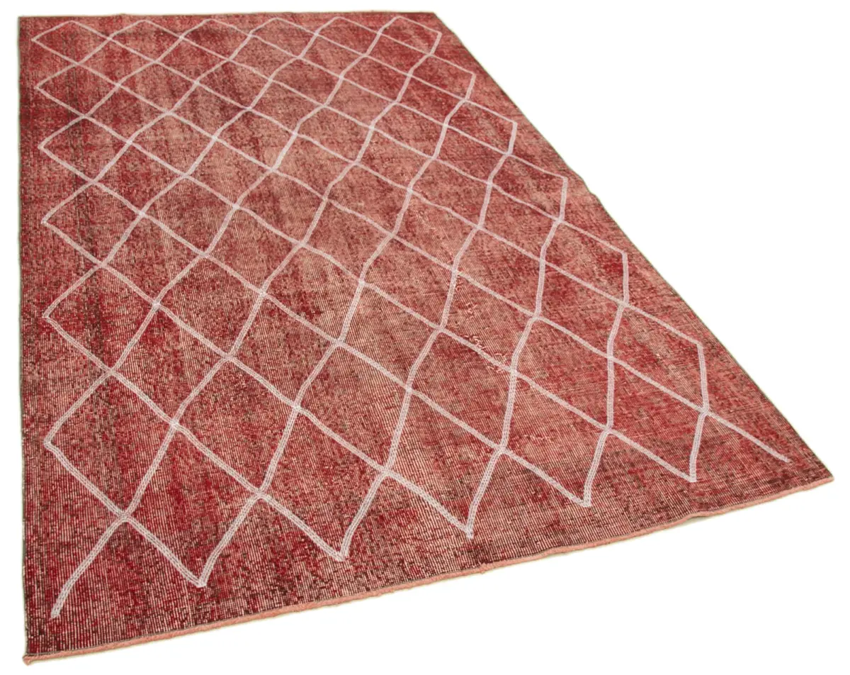 Modern Halı- Kırmızı Pamuk Üzerine Yün El Dokuma Halı-159x272 - Görsel 2