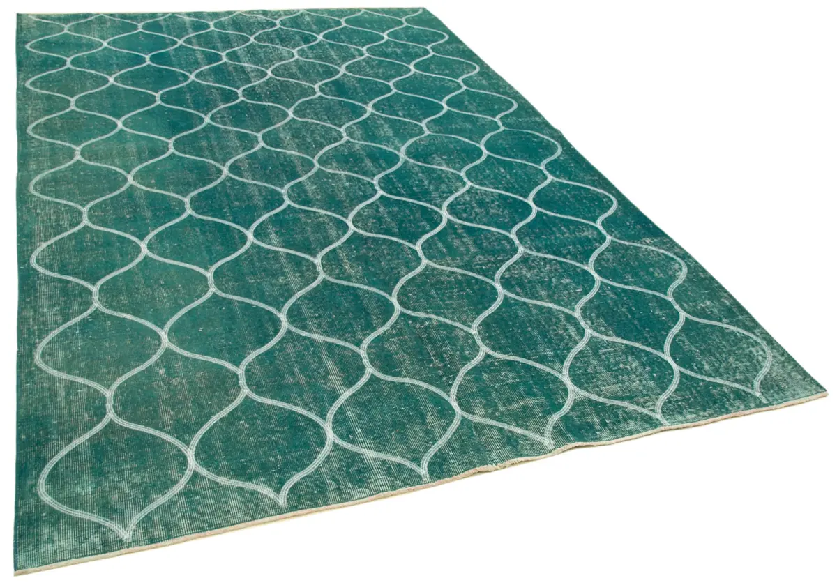 Modern Halı- Turkuaz Pamuk Üzerine Yün El Dokuma Halı-195x302 - Görsel 2