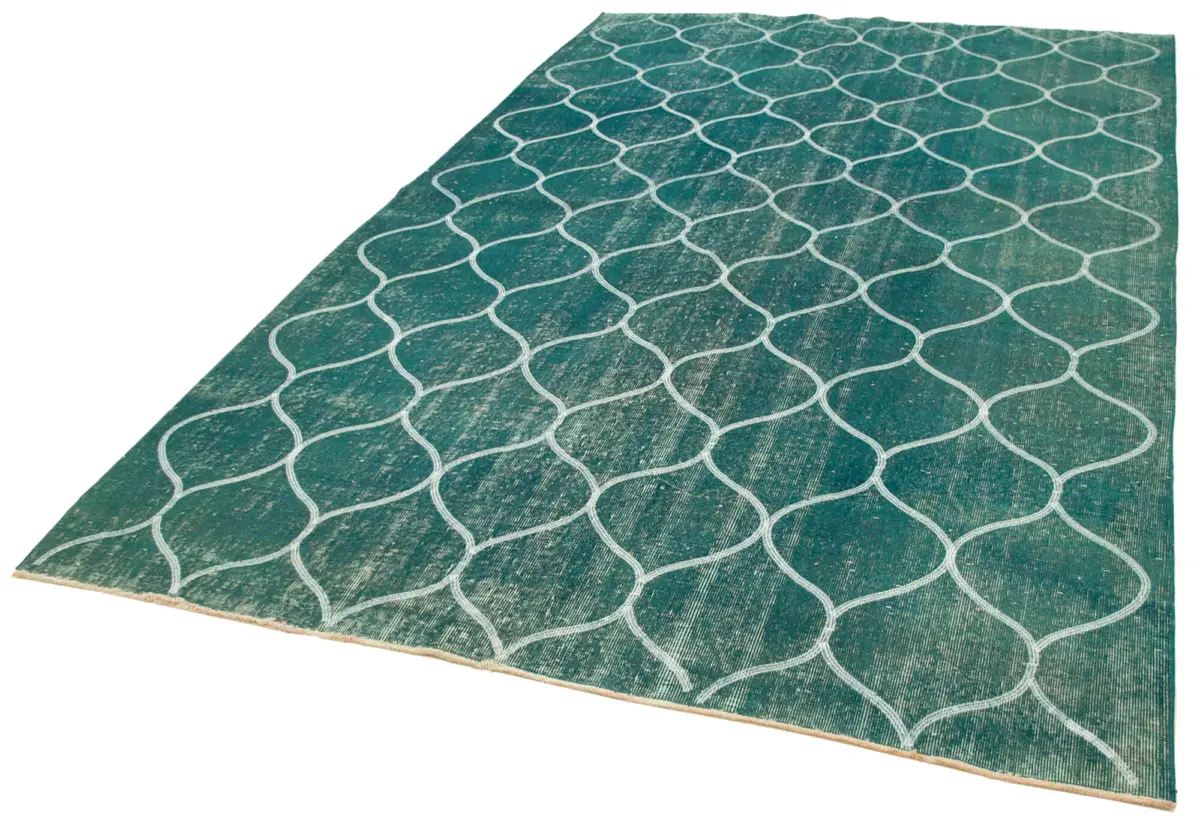 Modern Halı- Turkuaz Pamuk Üzerine Yün El Dokuma Halı-195x302 - Görsel 3