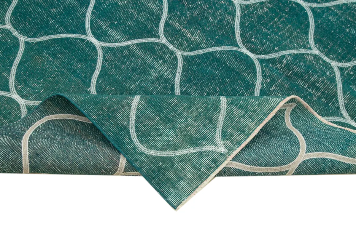 Modern Halı- Turkuaz Pamuk Üzerine Yün El Dokuma Halı-195x302 - Görsel 6