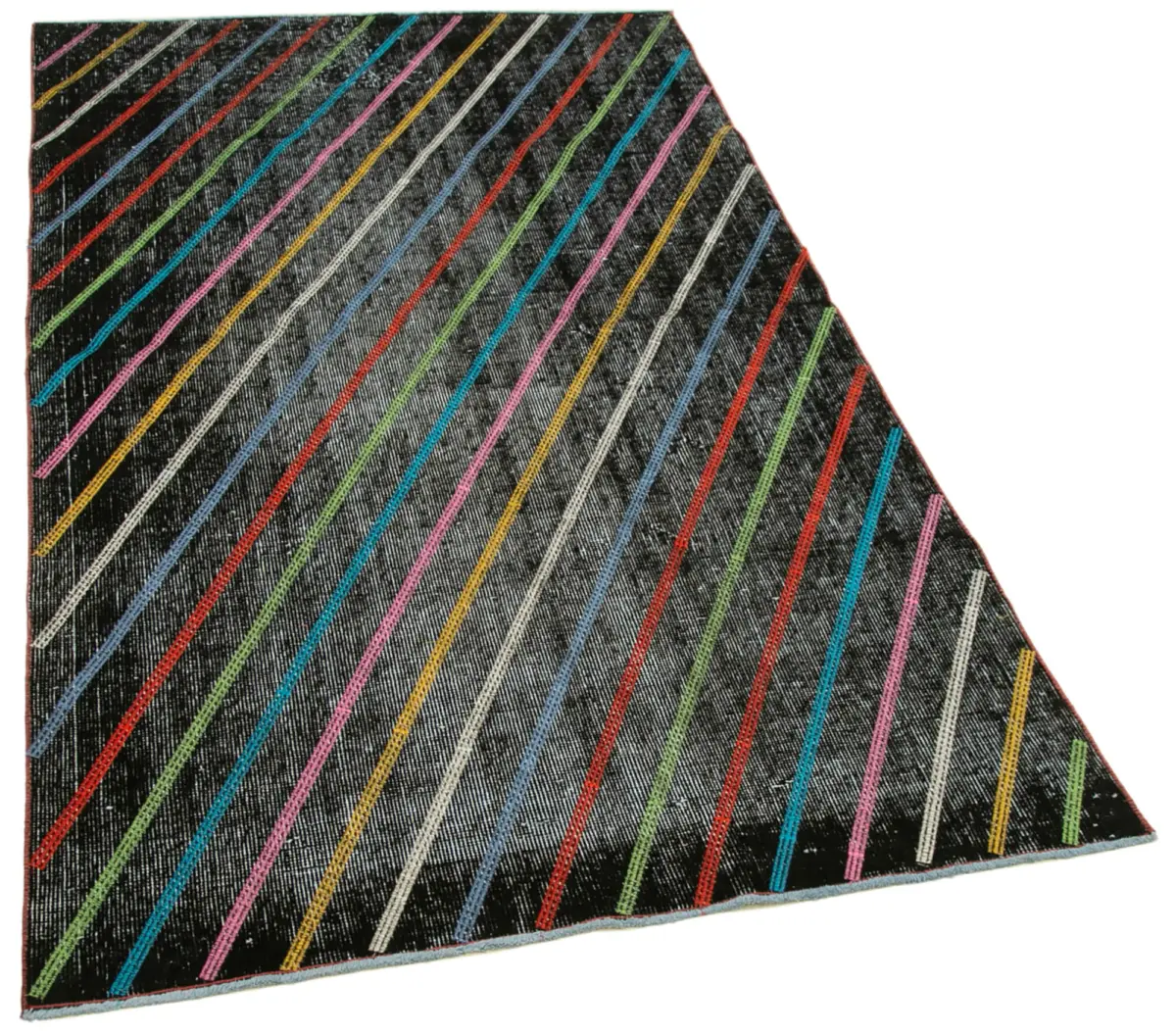 Modern Halı- Siyah Pamuk Üzerine Yün El Dokuma Halı-115x205 - Görsel 2