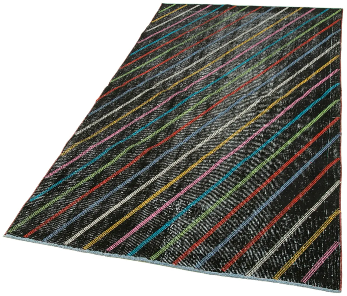 Modern Halı- Siyah Pamuk Üzerine Yün El Dokuma Halı-115x205 - Görsel 3