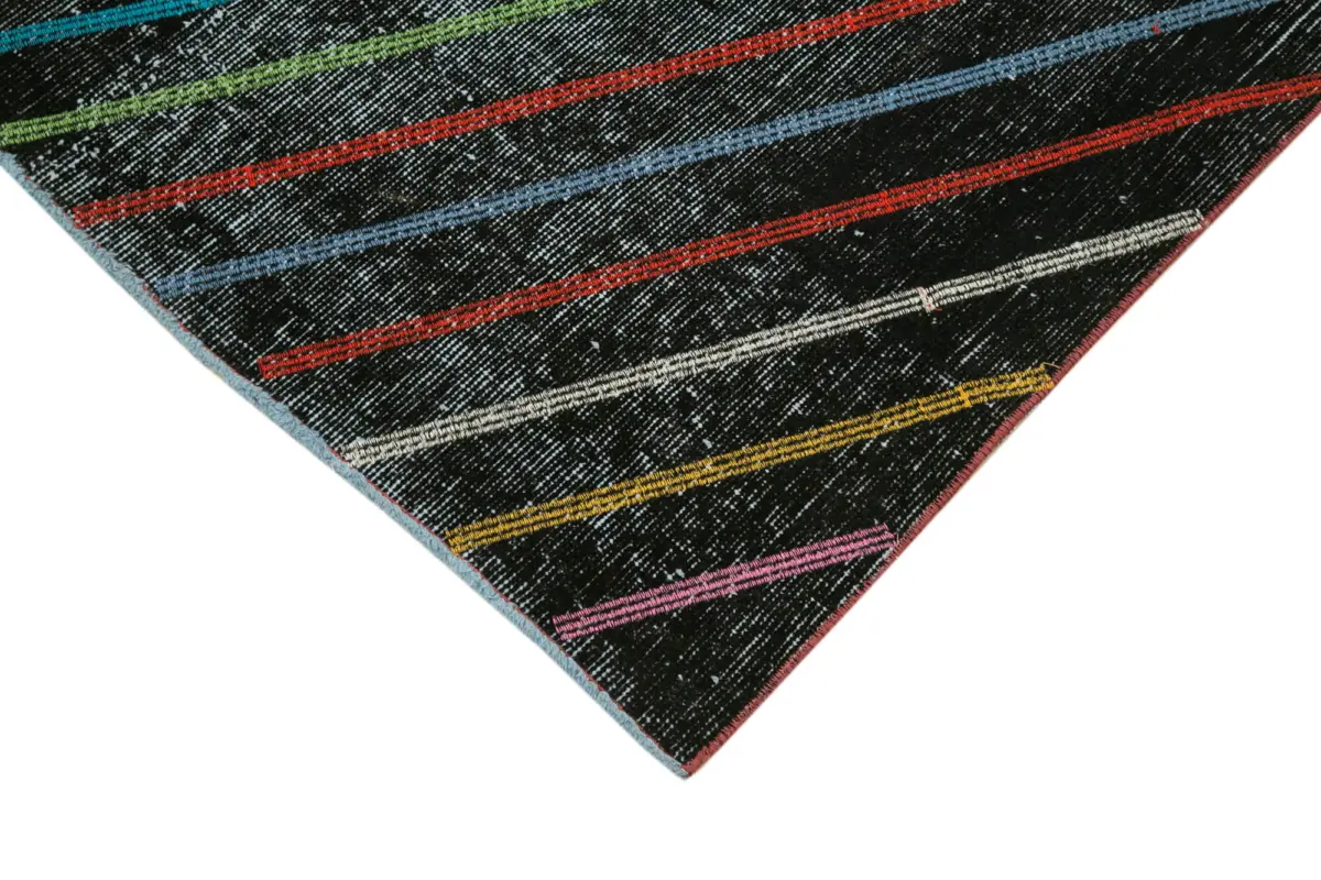 Modern Halı- Siyah Pamuk Üzerine Yün El Dokuma Halı-115x205 - Görsel 4