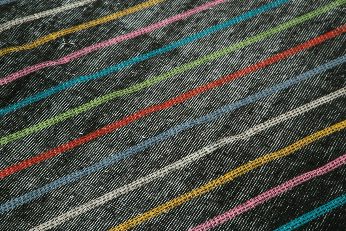 Modern Halı- Siyah Pamuk Üzerine Yün El Dokuma Halı-115x205 - Görsel 5